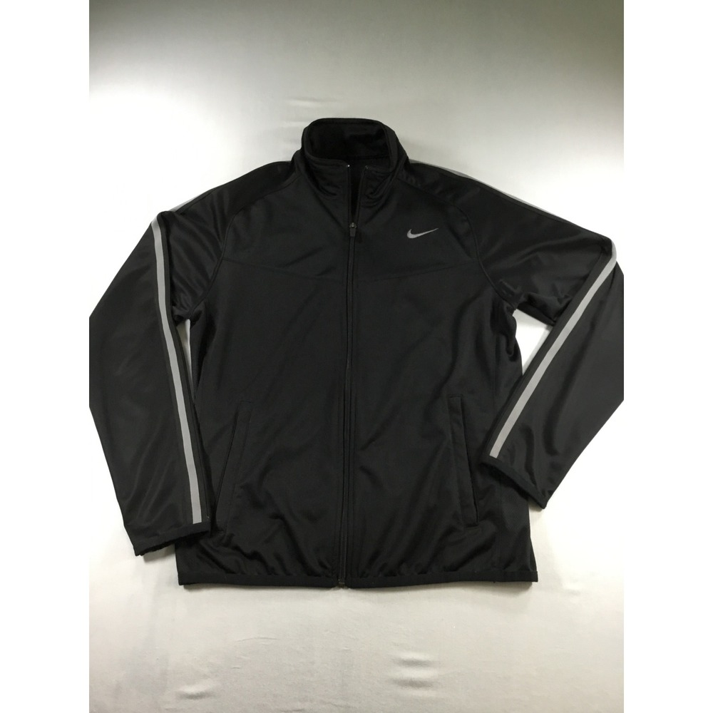 Nike Mens M Full Zip Track Jacket Black Grey Stripe Mesh Panels Training Top